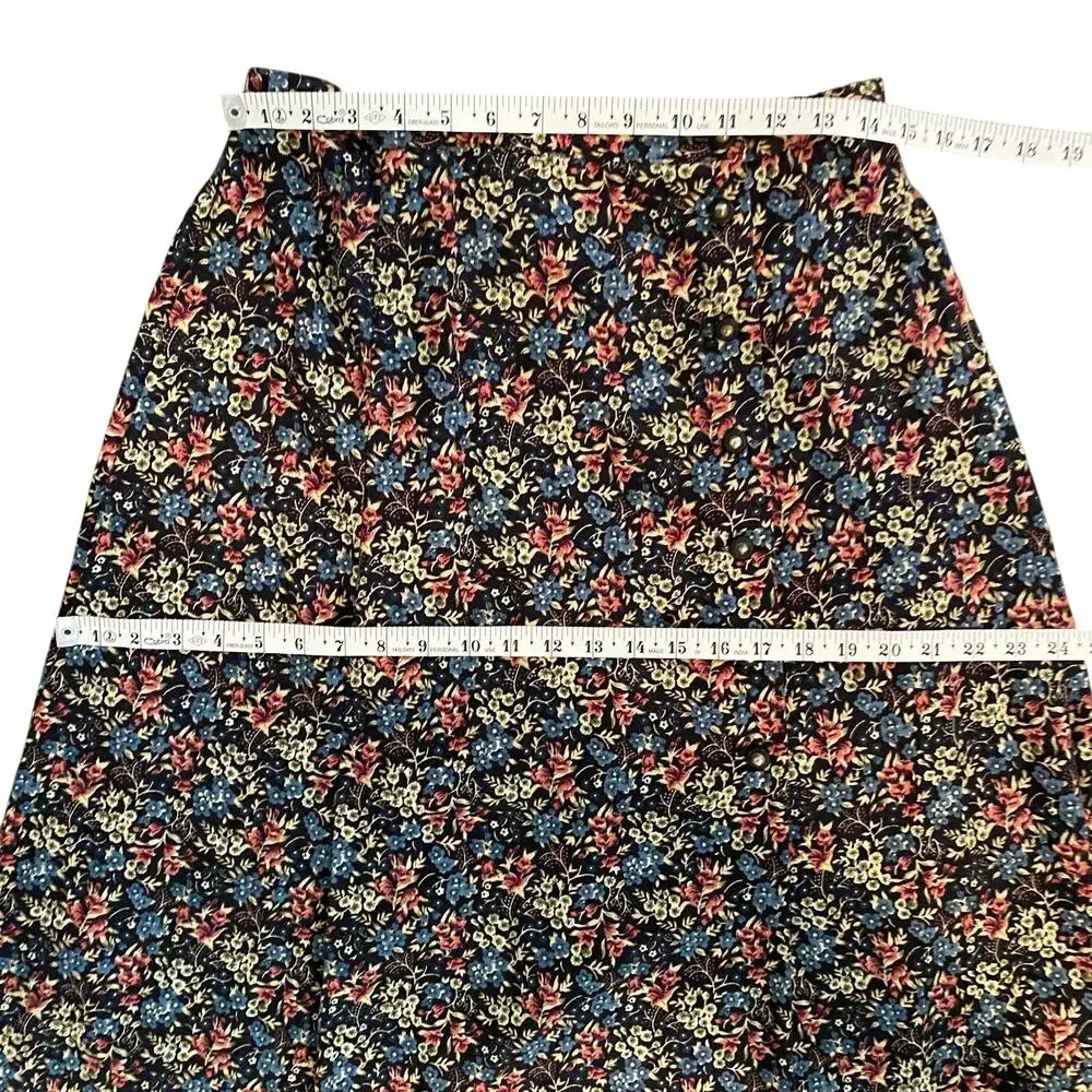 Vintage 80s 90s Floral 2pc Set Button Top & Midi Skirt Side Buttons - Picture 7 of 15